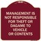 Signmission Management Is Not Responsible for Theft or Damage to Vehicles or Contents Alum, 18" H, BU-1818-23878 A-DES-BU-1818-23878 - alternate 1